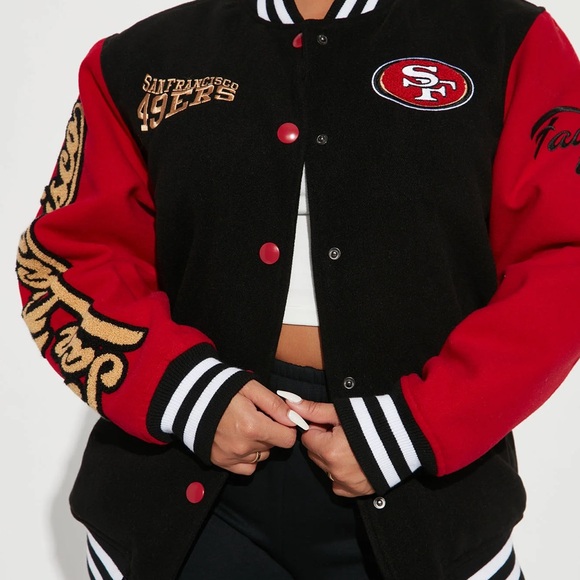 Fashion Nova 49ners Black and Red Varsity Jacket - Picture 2 of 7